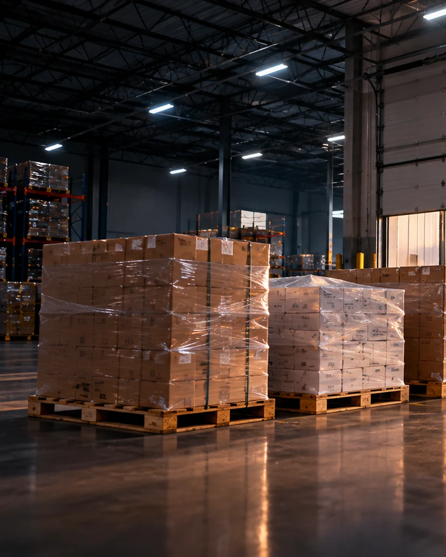 Mercancía paletizada lista para embarque en XG Global Cargo